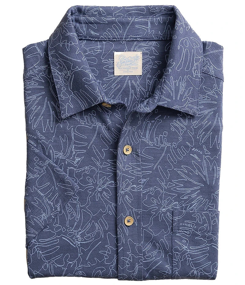 Southern Tide Beachcast Floral Fusion Knit Short Sleeve Woven Shirt