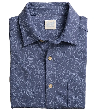 Southern Tide Beachcast Floral Fusion Knit Short Sleeve Woven Shirt