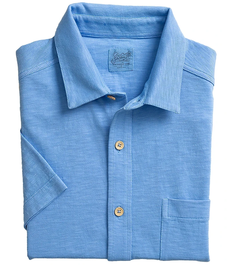Southern Tide Beachcast Solid Knit Short Sleeve Woven Shirt