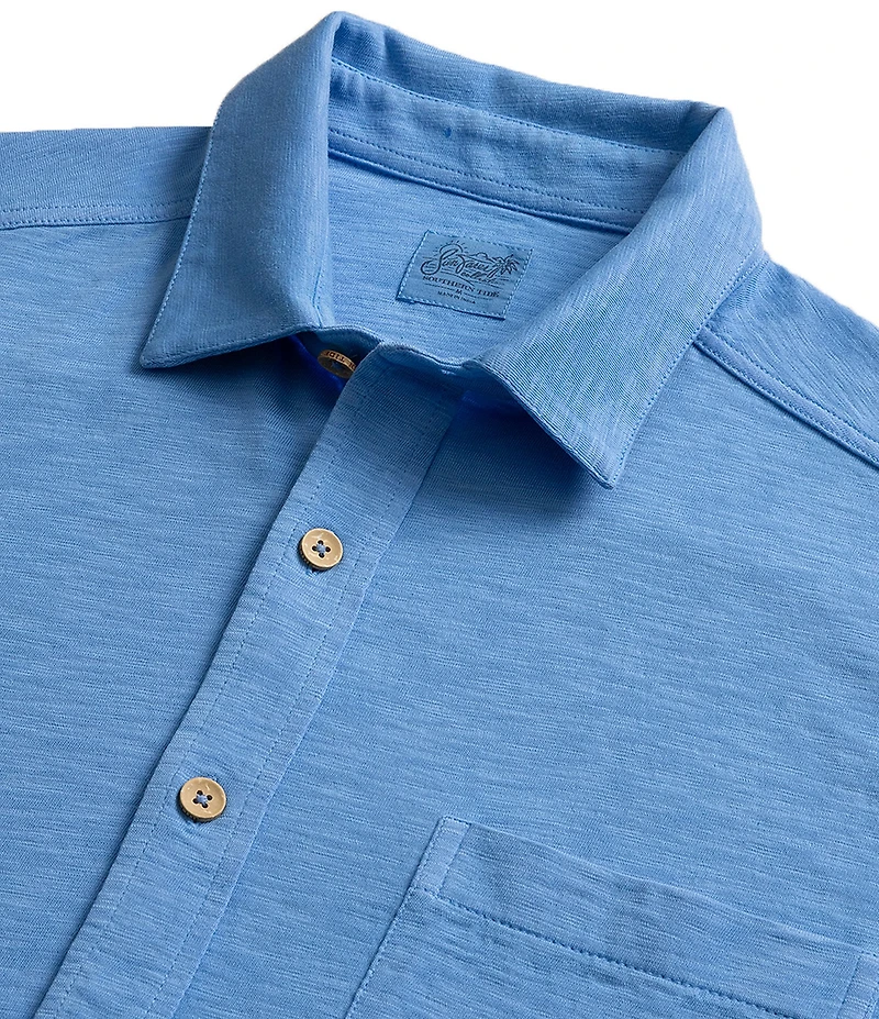Southern Tide Beachcast Solid Knit Short Sleeve Woven Shirt