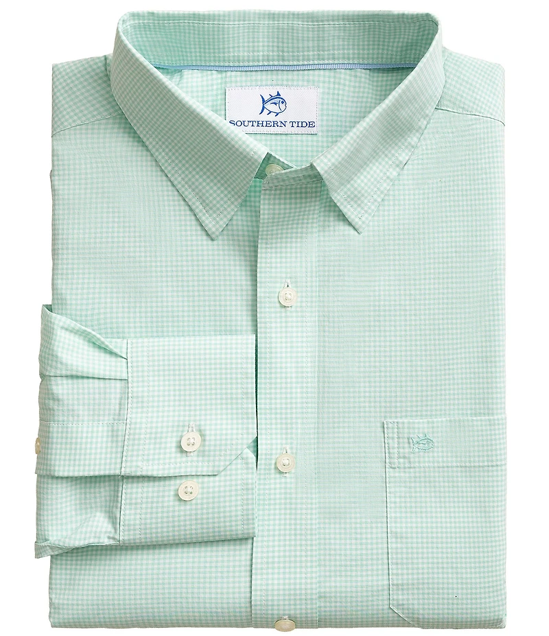 Southern Tide Charleston Performance Stretch Parkwood Micro-Gingham Long Sleeve Woven Shirt