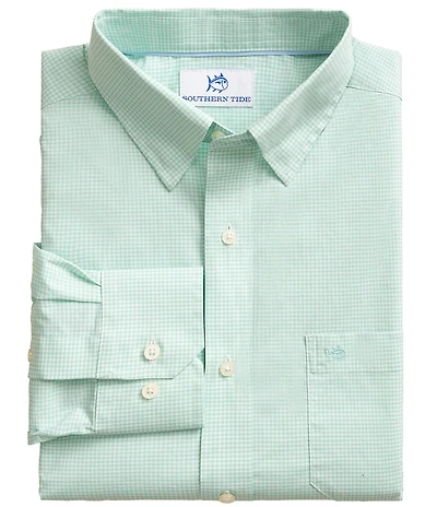 Southern Tide Charleston Performance Stretch Parkwood Micro-Gingham Long Sleeve Woven Shirt