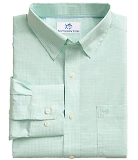 Southern Tide Charleston Performance Stretch Parkwood Micro-Gingham Long Sleeve Woven Shirt