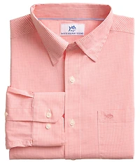 Southern Tide Charleston Performance Stretch Parkwood Micro-Gingham Long Sleeve Woven Shirt