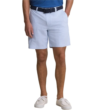 Southern Tide Coastal Breeze Coral Vista Seersucker 8#double; Inseam Shorts