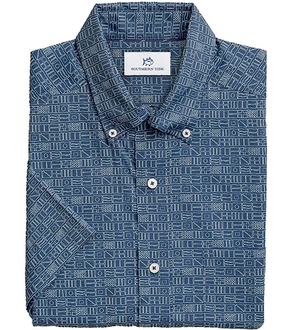 Southern Tide Coastal Breeze Nautical Flags Short Sleeve Woven Shirt