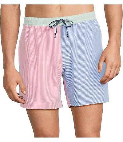 Southern Tide Color Blocked Seersucker Stripe Maritime Swim Trunks