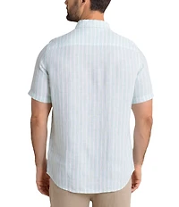 Southern Tide Crepe Myrtle Stripe Linen Short Sleeve Woven Shirt