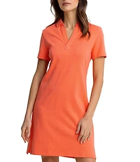 Southern Tide Demi Solid Collared V-Neck Short Sleeve Cotton Polo Dress