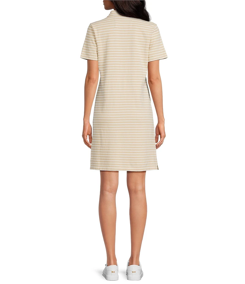 Southern Tide Demi Stripe Print Collared V-Neck Short Sleeve Cotton Polo A-Line Dress