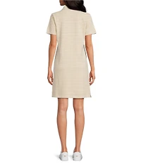 Southern Tide Demi Stripe Print Collared V-Neck Short Sleeve Cotton Polo A-Line Dress