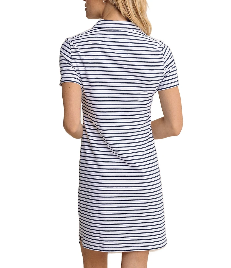 Southern Tide Demi Stripe Print Collared V-Neck Short Sleeve Cotton Polo A-Line Dress