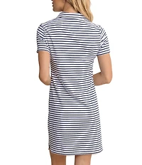 Southern Tide Demi Stripe Print Collared V-Neck Short Sleeve Cotton Polo A-Line Dress