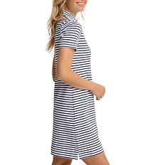 Southern Tide Demi Stripe Print Collared V-Neck Short Sleeve Cotton Polo A-Line Dress