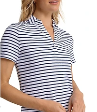 Southern Tide Demi Stripe Print Collared V-Neck Short Sleeve Cotton Polo A-Line Dress