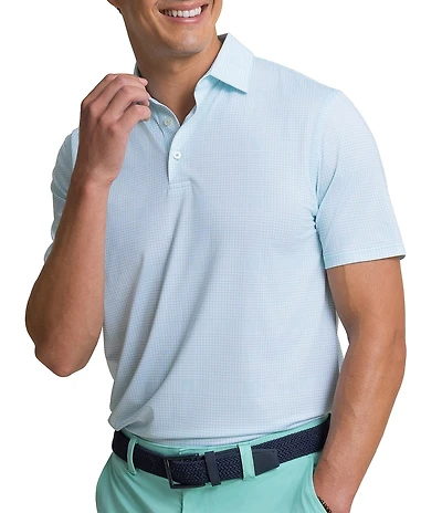 Southern Tide Driver Coral Key Plaid Printed Short Sleeve Polo Shirt