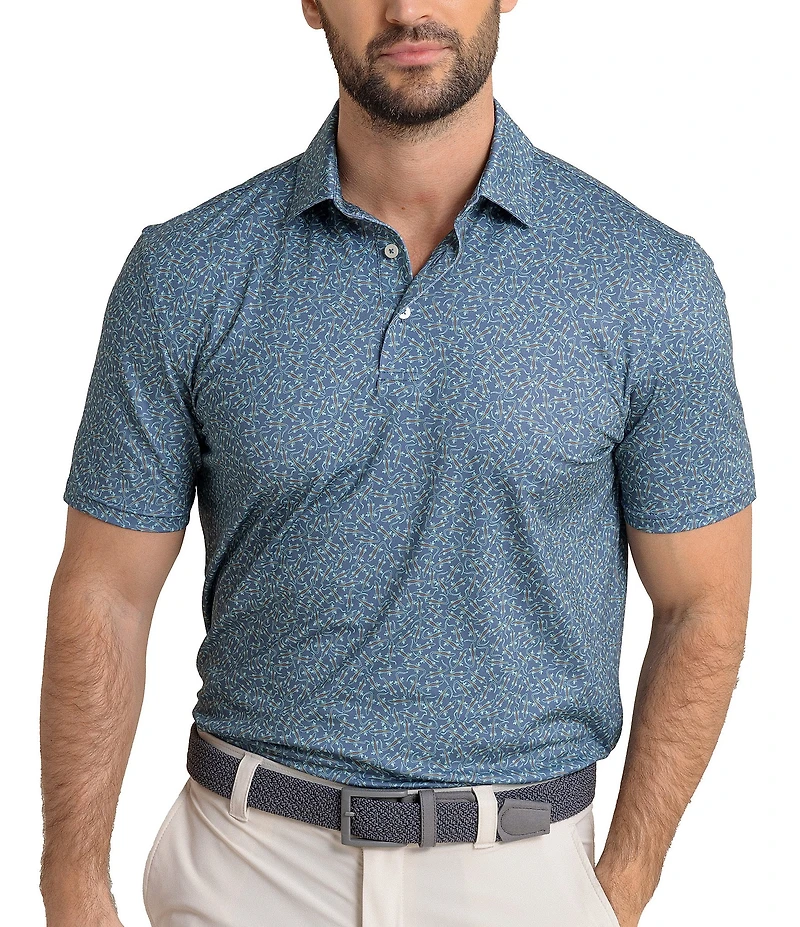Southern Tide Driver Iguana Glee Printed Short Sleeve Polo Shirt