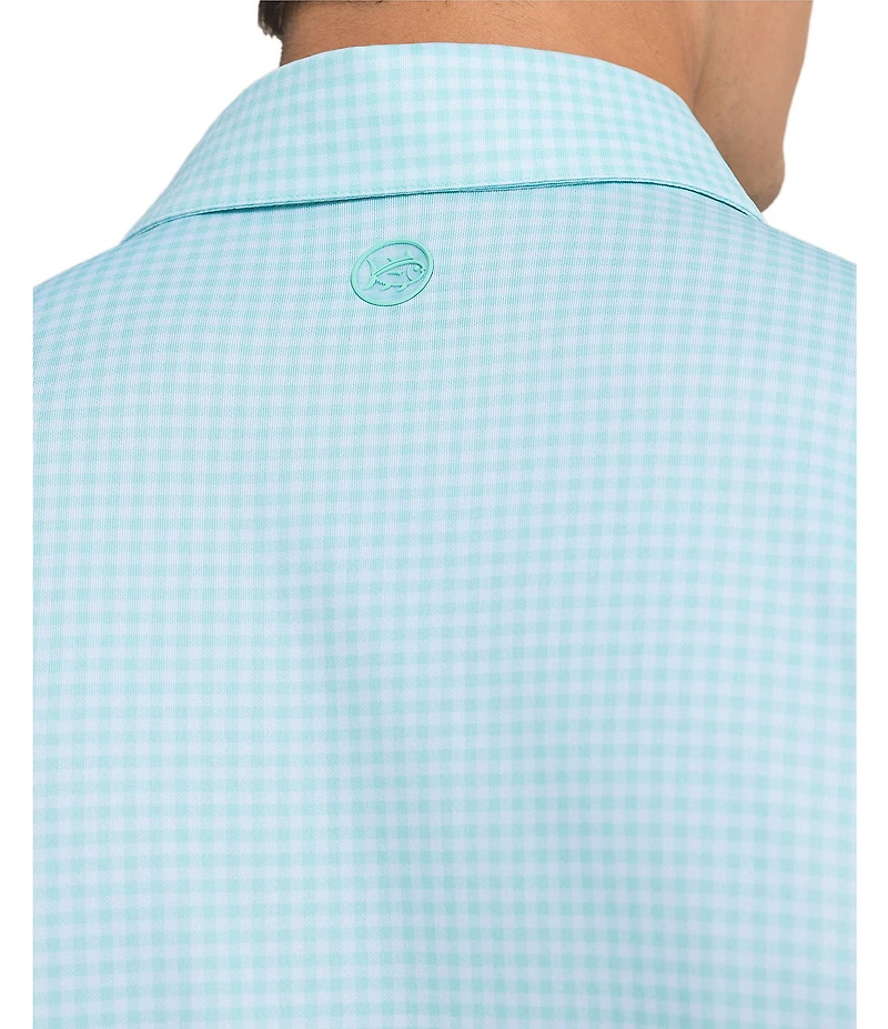 Southern Tide Driver Island View Gingham Printed Performance Short Sleeve Polo Shirt