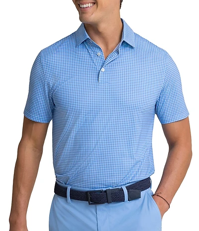 Southern Tide Driver Island View Gingham Printed Performance Short Sleeve Polo Shirt