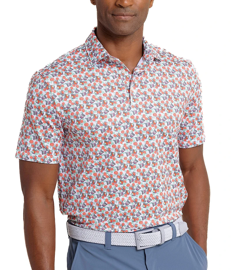 Southern Tide Driver Palmoa Paradise Printed Short Sleeve Polo Shirt