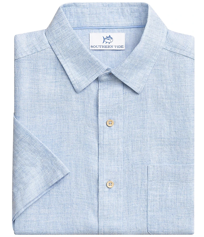 Southern Tide Gulf View Linen Blend Short Sleeve Woven Shirt
