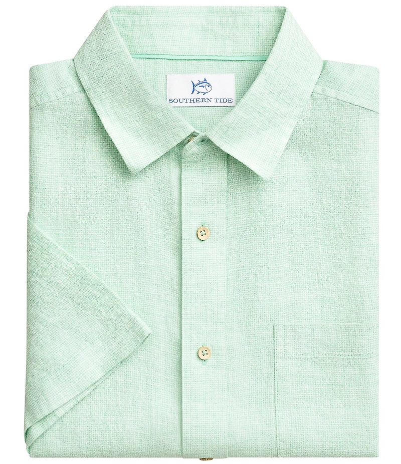 Southern Tide Gulf View Linen Blend Short Sleeve Woven Shirt