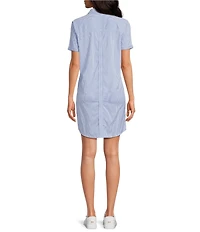 Southern Tide Kamryn brrr°® Intercoastal Stripe Print Short Sleeve Collared V-Neck Shift Dress