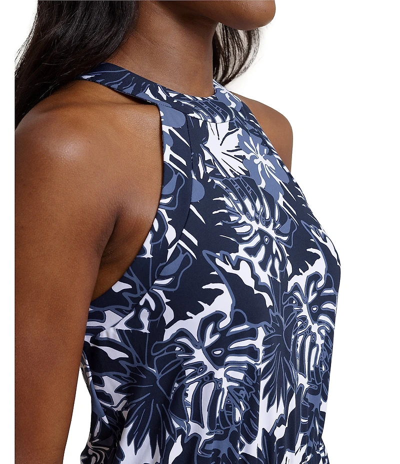 Southern Tide Karrigan Tropical Grand Palms Printed Halter Neck Sleeveless Performance Jumpsuit