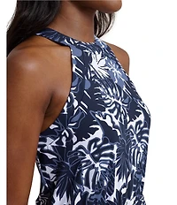 Southern Tide Karrigan Tropical Grand Palms Printed Halter Neck Sleeveless Performance Jumpsuit