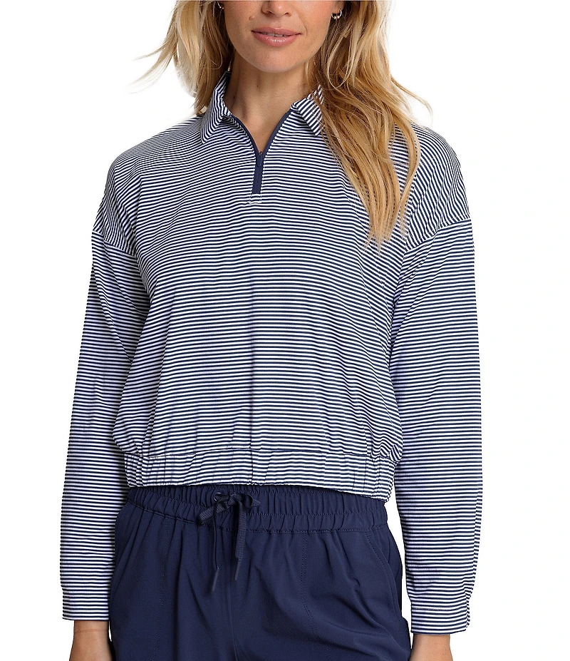 Southern Tide Kira Stripe Half Zip Stand Collar Long Sleeve Pullover