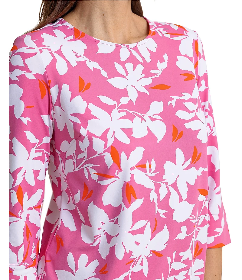 Southern Tide Leira Blossom Bay Crew Neck 3/4 Sleeve Dress