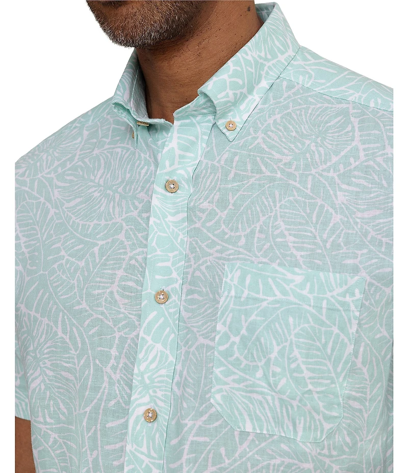 Southern Tide Linen Rayon Beach Palms Short Sleeve Woven Shirt
