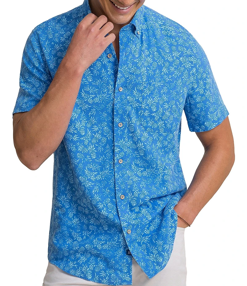 Southern Tide Linen Rayon Pineapple Parade Short Sleeve Woven Shirt