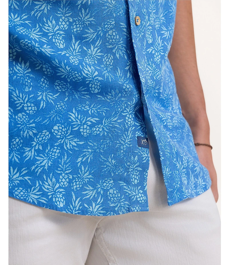 Southern Tide Linen Rayon Pineapple Parade Short Sleeve Woven Shirt