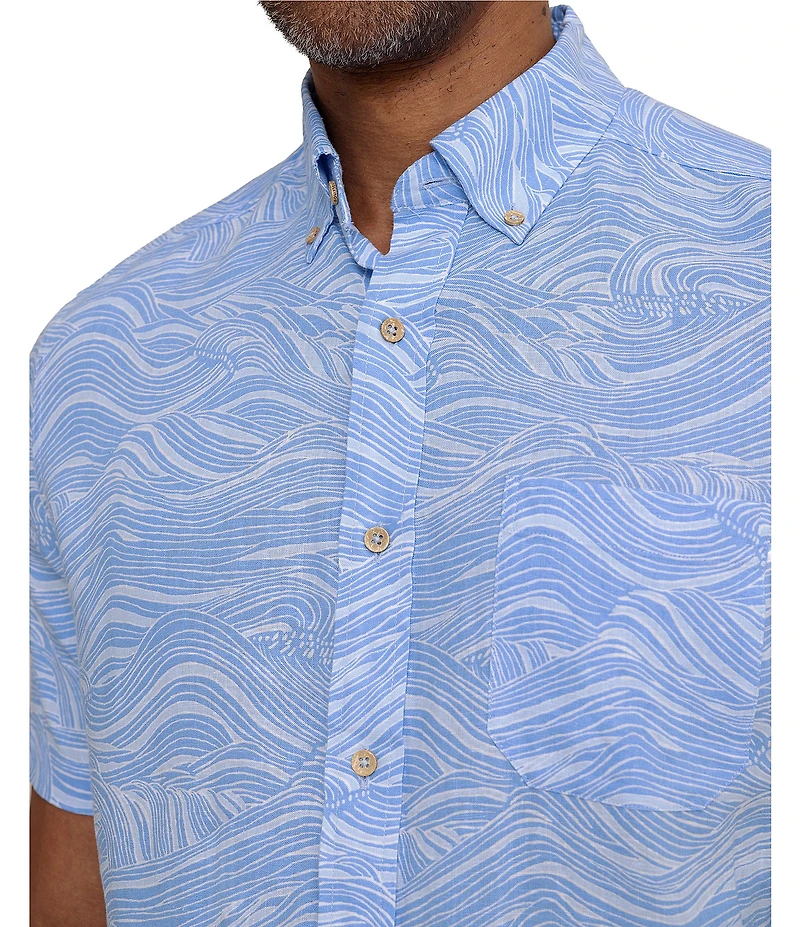Southern Tide Linen Rayon Rolling Waves Short Sleeve Woven Shirt