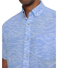 Southern Tide Linen Rayon Rolling Waves Short Sleeve Woven Shirt