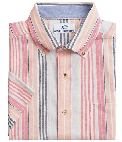 Southern Tide Sea Voyage Stripe Linen Blend Short Sleeve Woven Shirt
