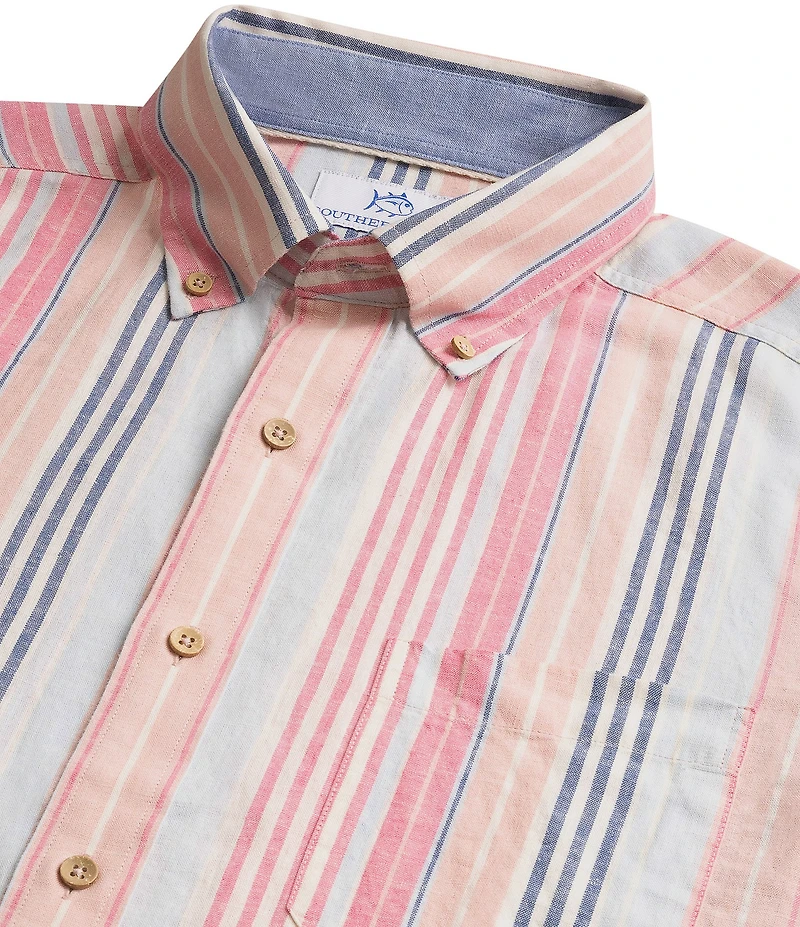 Southern Tide Sea Voyage Stripe Linen Blend Short Sleeve Woven Shirt