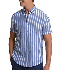 Southern Tide Seamark Linen Blend Stripe Short Sleeve Woven Shirt