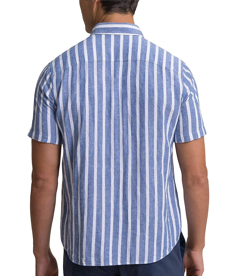 Southern Tide Seamark Linen Blend Stripe Short Sleeve Woven Shirt