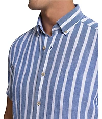 Southern Tide Seamark Linen Blend Stripe Short Sleeve Woven Shirt
