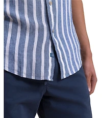 Southern Tide Seamark Linen Blend Stripe Short Sleeve Woven Shirt