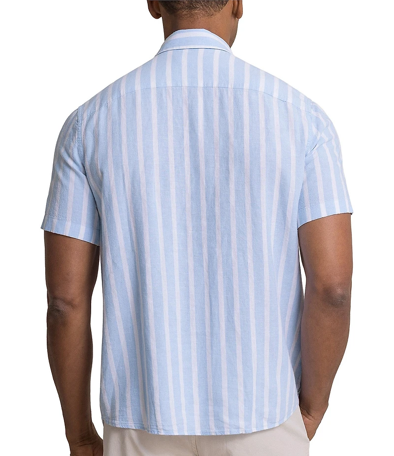 Southern Tide Seamark Linen Blend Stripe Short Sleeve Woven Shirt