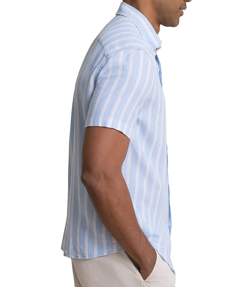 Southern Tide Seamark Linen Blend Stripe Short Sleeve Woven Shirt