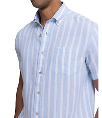 Southern Tide Seamark Linen Blend Stripe Short Sleeve Woven Shirt