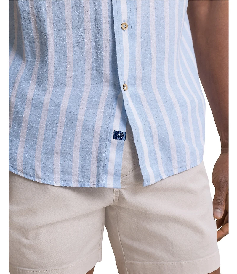 Southern Tide Seamark Linen Blend Stripe Short Sleeve Woven Shirt