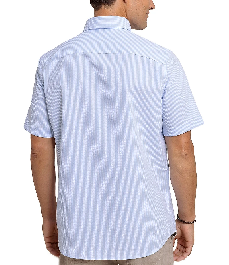Southern Tide Stretch Stripe Seersucker Follyfield Short Sleeve Woven Shirt