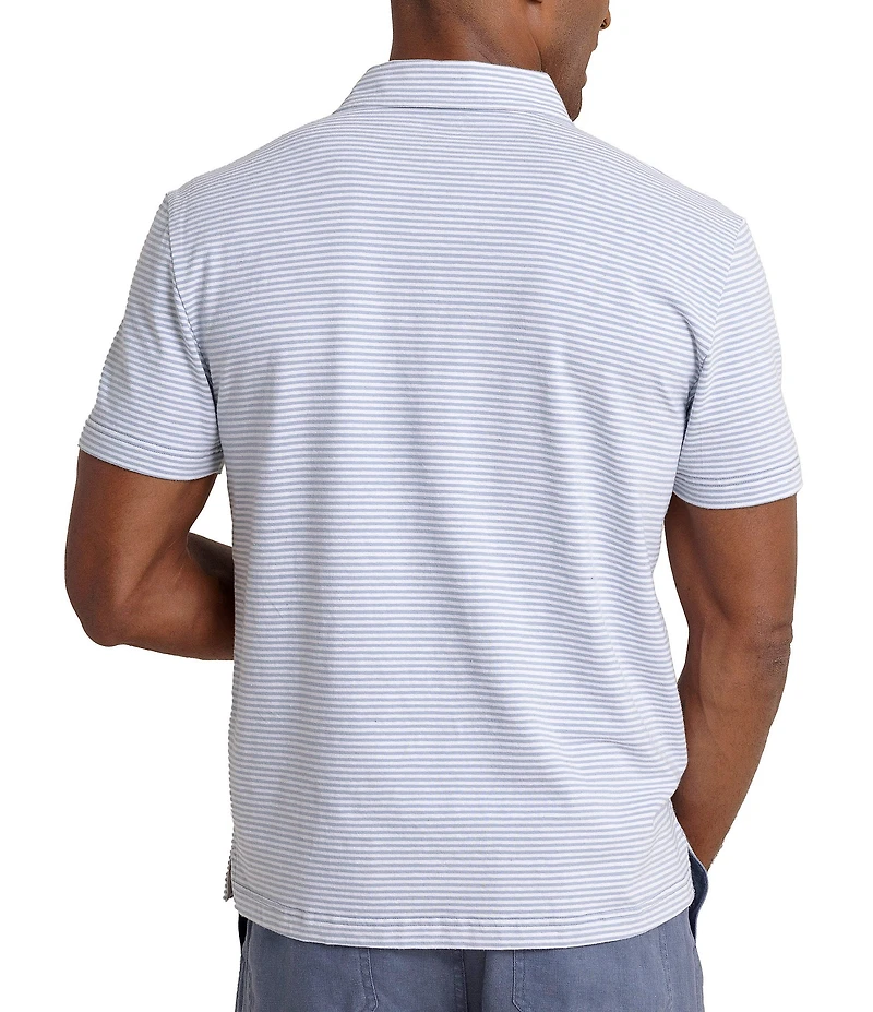 Southern Tide Stripe Linen Sandwave Short Sleeve Polo Shirt