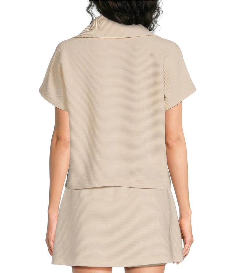 Spanx AirEssentials Half Zip Short Sleeve Rib Knit Pullover