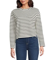 Spanx AirEssentials Knit Crew Neckline Long Sleeve Stripped Side Slit Top